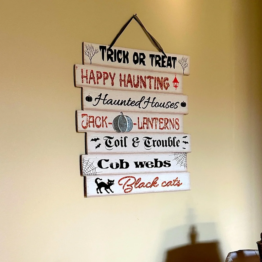 Halloween Trick or Treat Wall Sign - Black, Orange, White - Picture 1 of 3